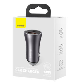 Baseus Golden Contactor Max Dual Fast Charger Car Charger U+C 60W – Dark Gray_1